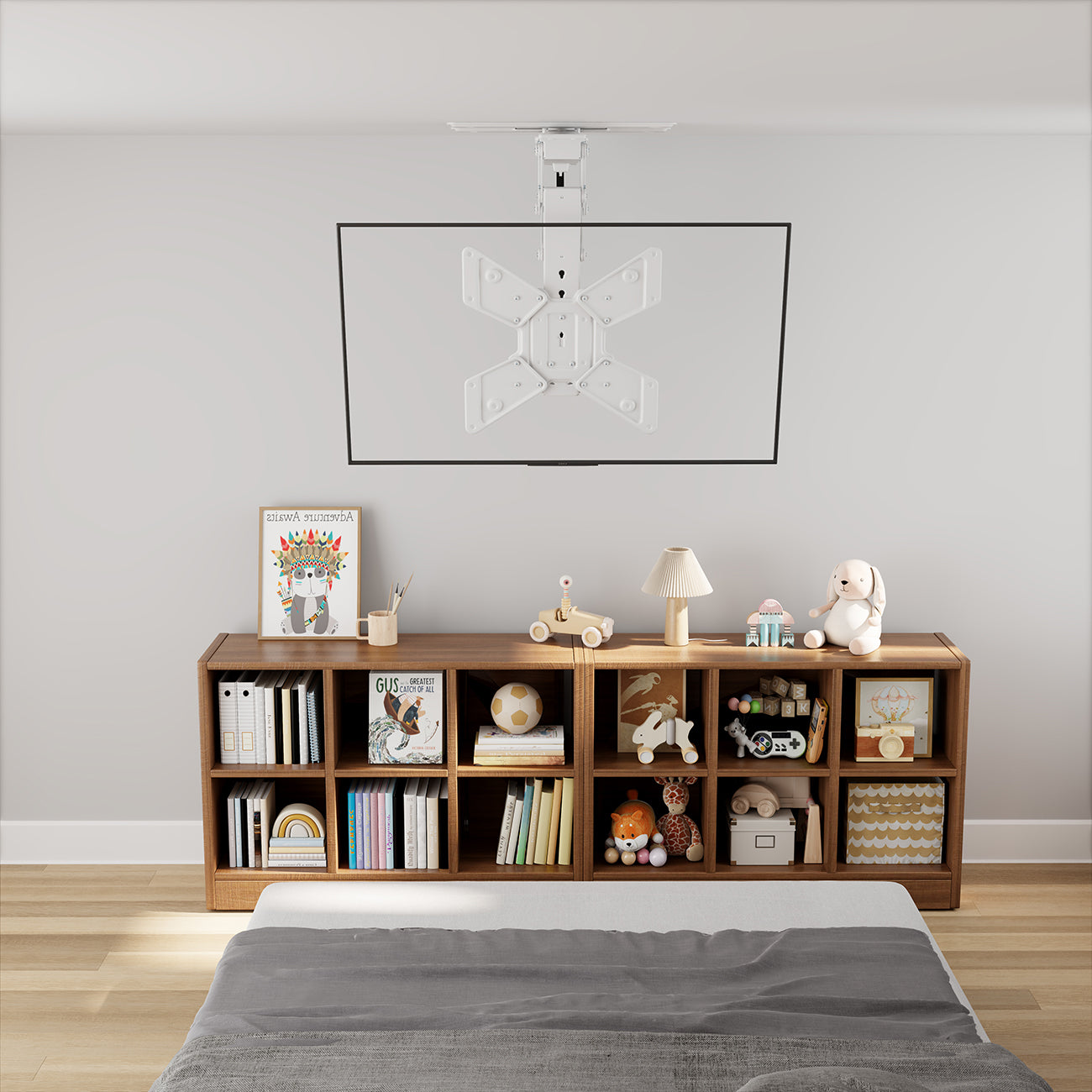 my wall Motorisierter TV Deckenhalter - HL48MWL Smart Home, Alexa und Google Home Kompatibel, Sprachsteuerung, TV Deckenhalterung elektrisch, Klappbar, Schwenkbar, Fernbedienung oder App Steuerung