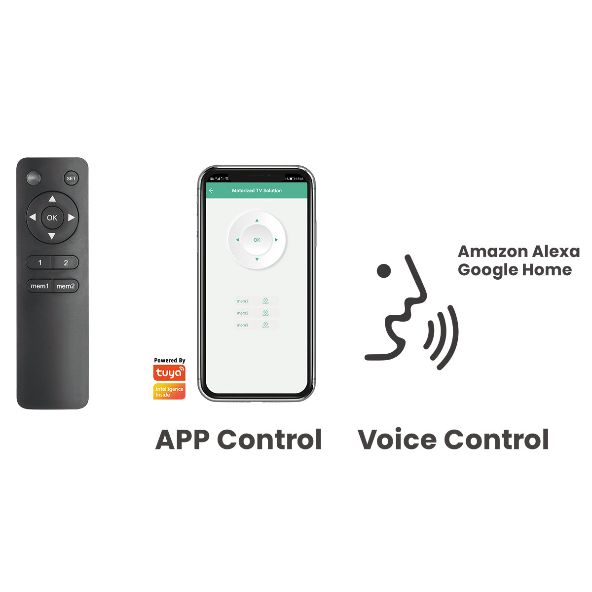 my wall Motorisierter TV Deckenhalter - HL48ML Smart Home, Alexa und Google Home Kompatibel, Sprachsteuerung, TV Deckenhalterung elektrisch, Klappbar, Schwenkbar, Fernbedienung oder App Steuerung