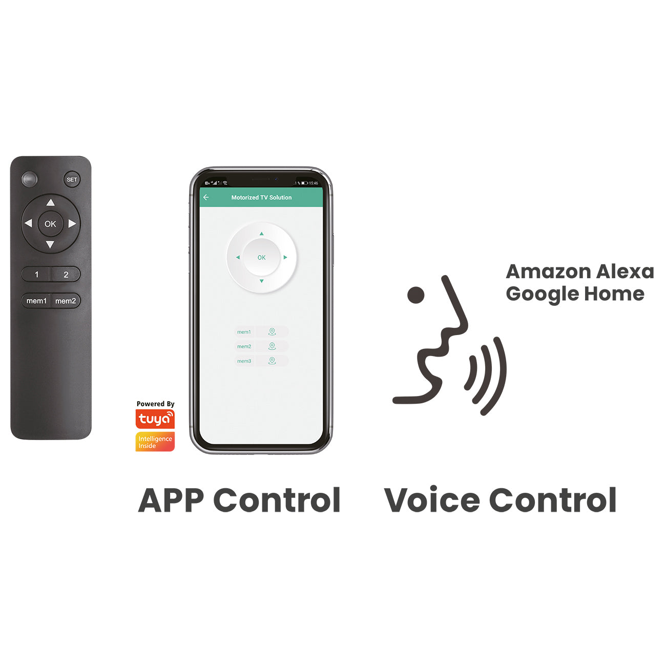 my wall Motorisierter TV Deckenhalter - HL49MWL Smart Home, Alexa und Google Home Kompatibel, Sprachsteuerung, TV Deckenhalterung elektrisch, Klappbar, Schwenkbar, Fernbedienung oder App Steuerung