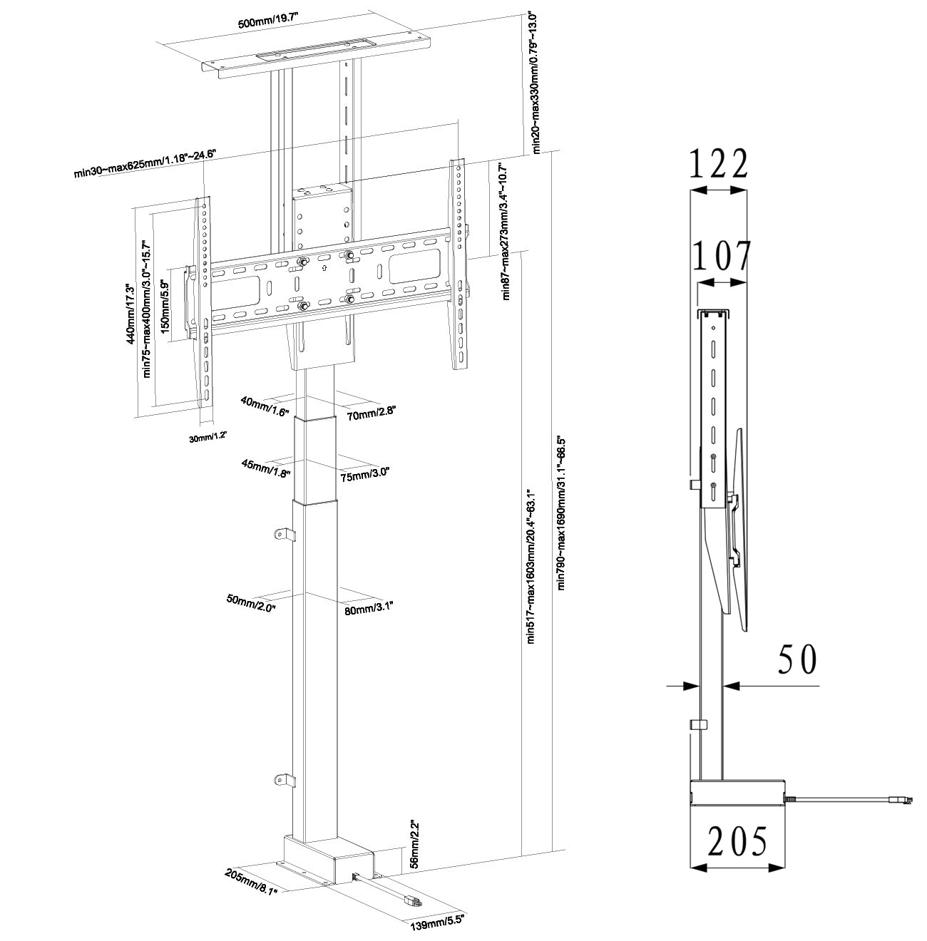 My Wall HP63-1L TV-Lift-Halterung Motorisiert, Mit Fernbedienung, Höhenverstellbar 94,0 cm (37) - 165,1 cm (65) Höhen