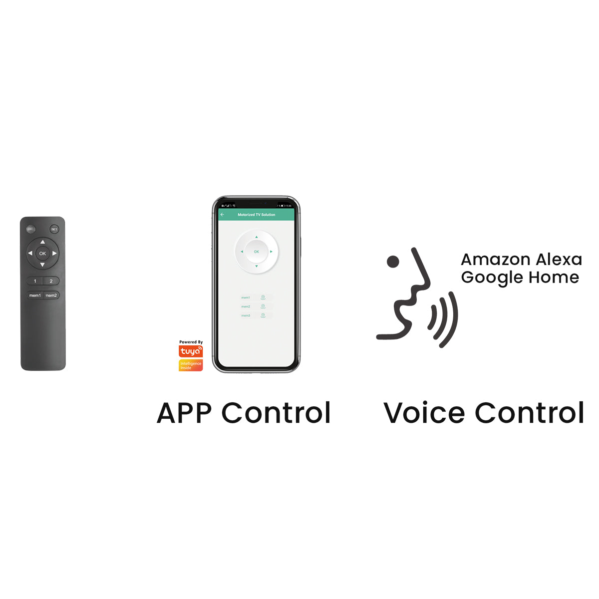 my wall Motorisierter TV Lift - HP63-2AL, Smart Home Kompatibel, TV-Lift Elektrisch, Fernbedienung, Tuya App, Voice Control Alexa und Google Home, Fernseherhalterung Höhenverstellbar