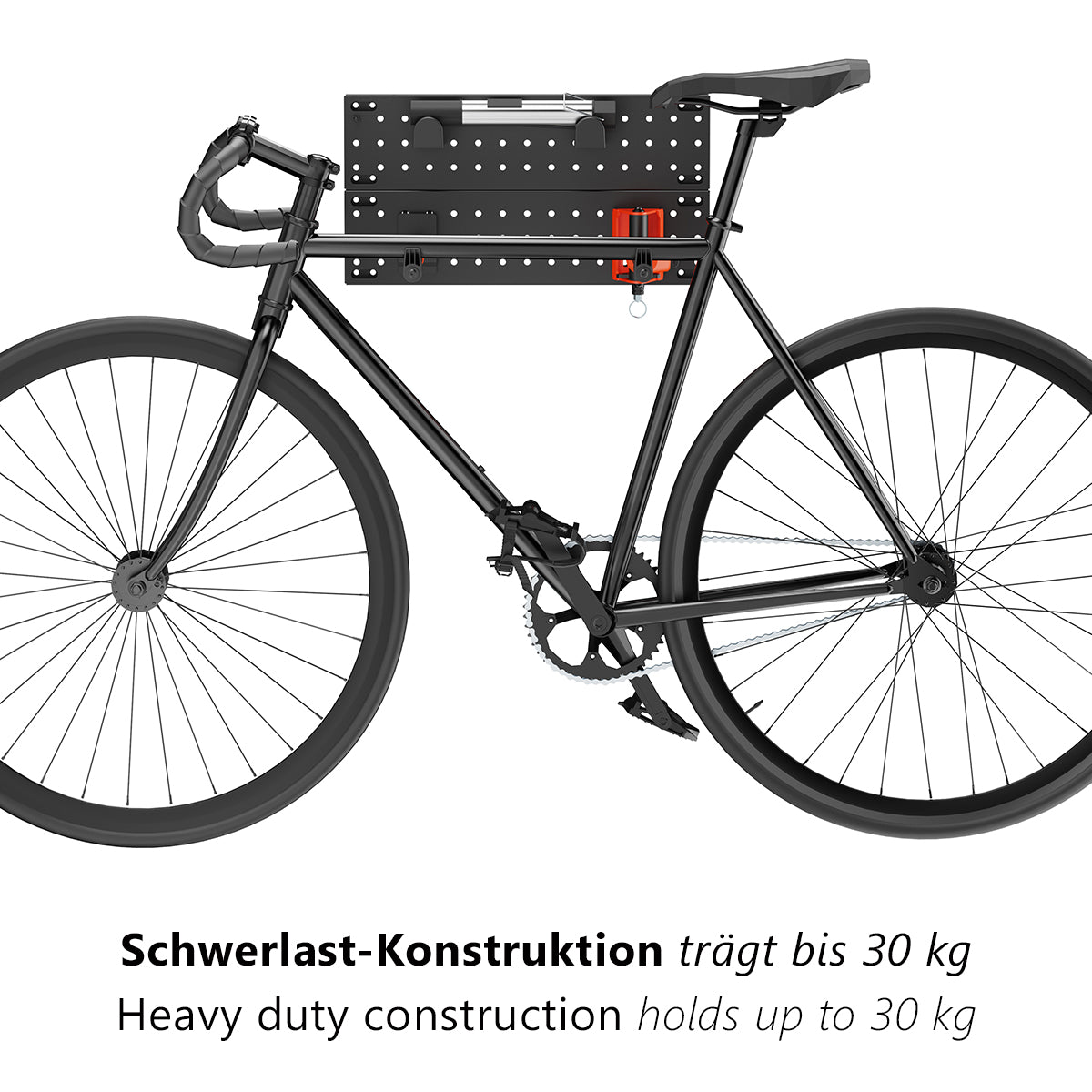 my wall modulare Fahrrad Wandhalterung - HR14L vertikale & horizontale Aufhängung, Fahrradhalterung für Räder bis 30 kg & 45 mm Reifenbreite, zwei Zusatzhaken mit je 5 kg belastbar