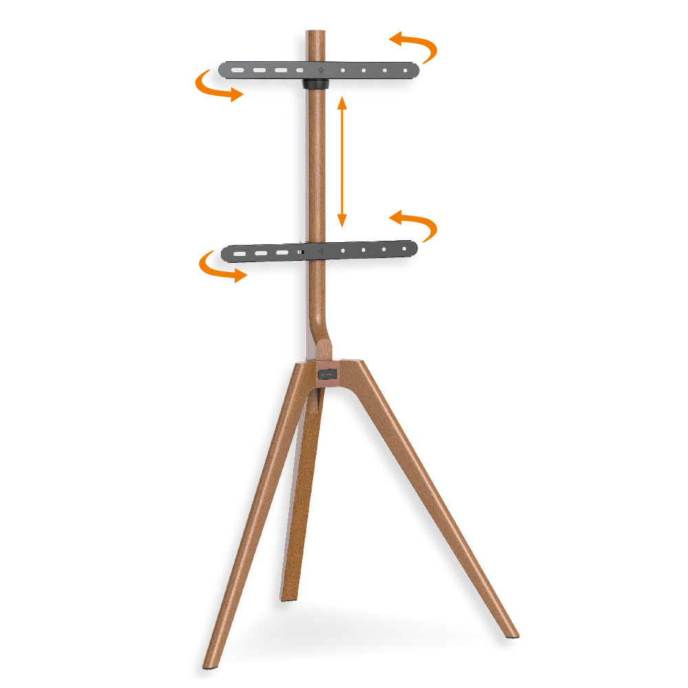 mywall TV Standfuß HT23L, TV-Ständer für Bildschirme 45-65 Zoll, TV Bodenständer aus rustikalem Massivholz in Nussbaum Optik, Universaler TV-Ständer mit Belastung bis zu 40 kg