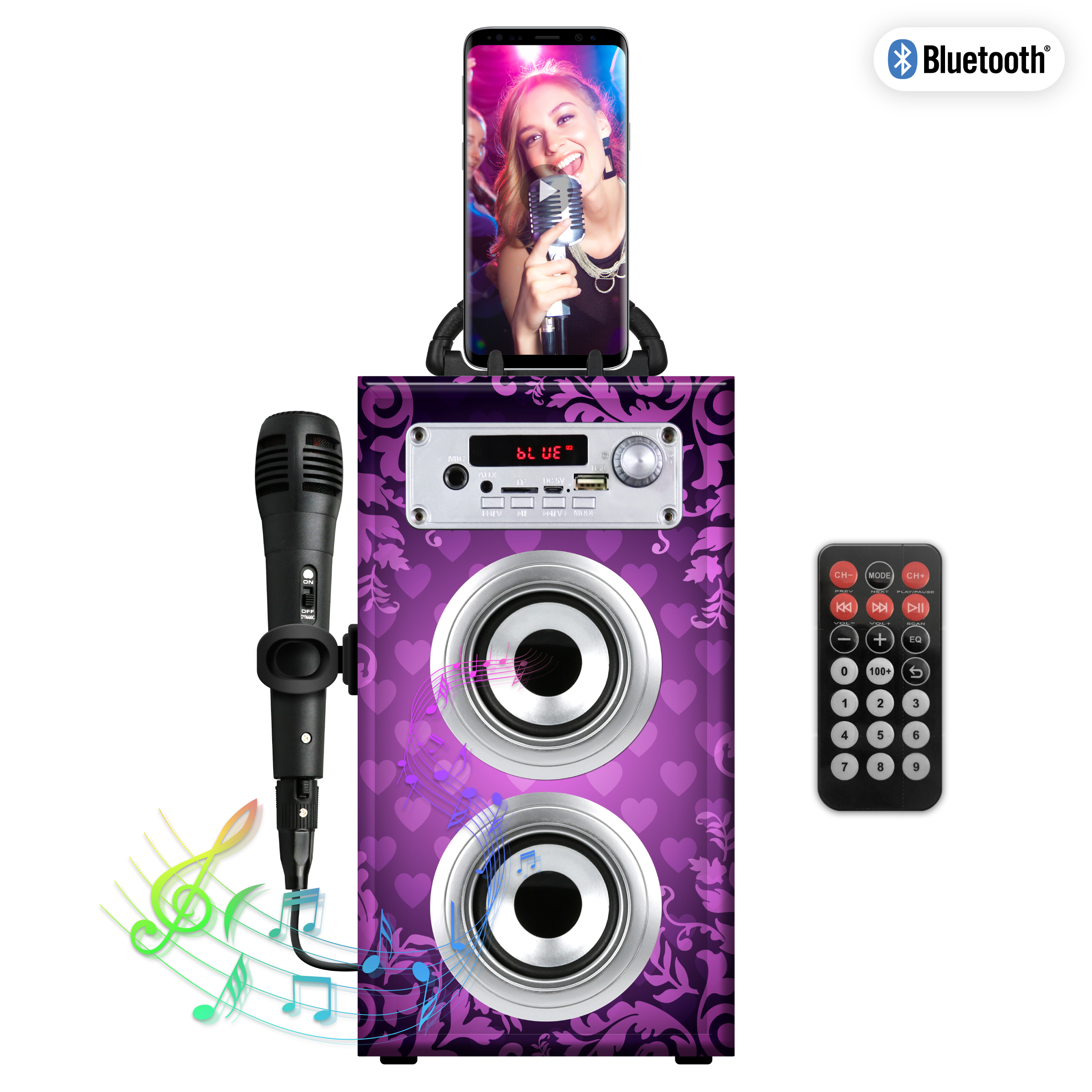 PartyFunLights Bluetooth Karaoke-Party-Lautsprecher - Mikrofon - Fernbedienung