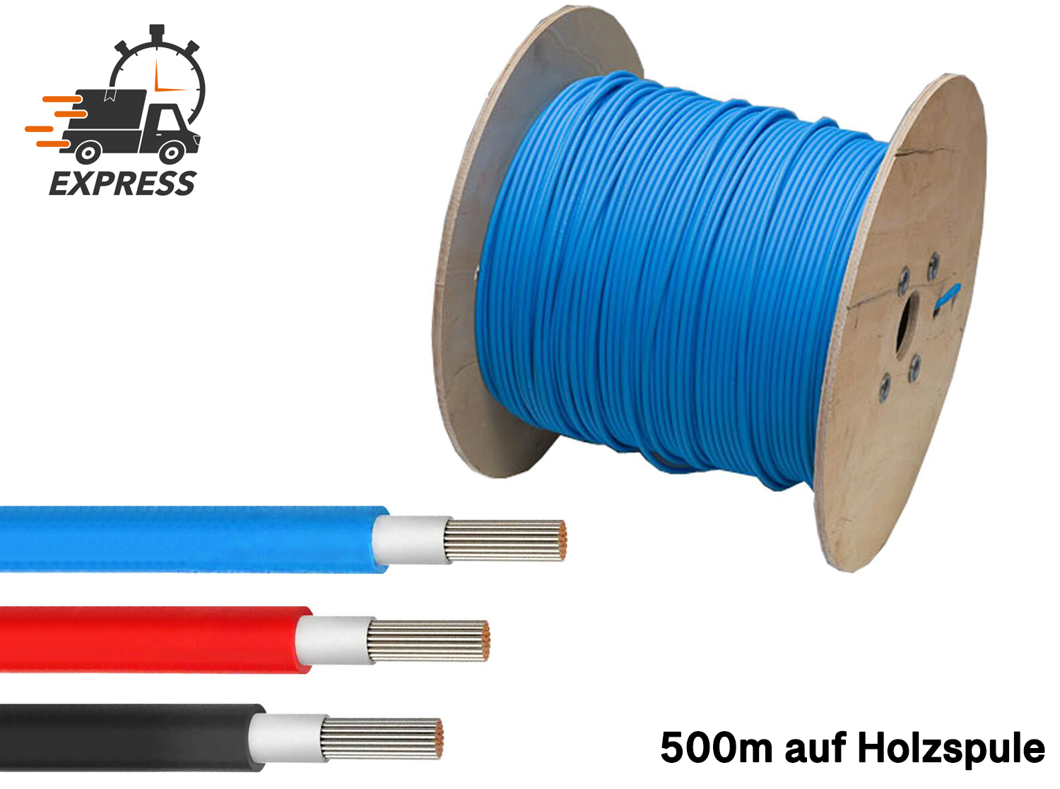 Solarkabel 6mm² Blau - 500m - UV-beständig, flexibel, Photovoltaik Kabel, PV Kabel, Solar Anschlusskabel für Solarpanel, Wechselrichter & Laderegler - langlebig