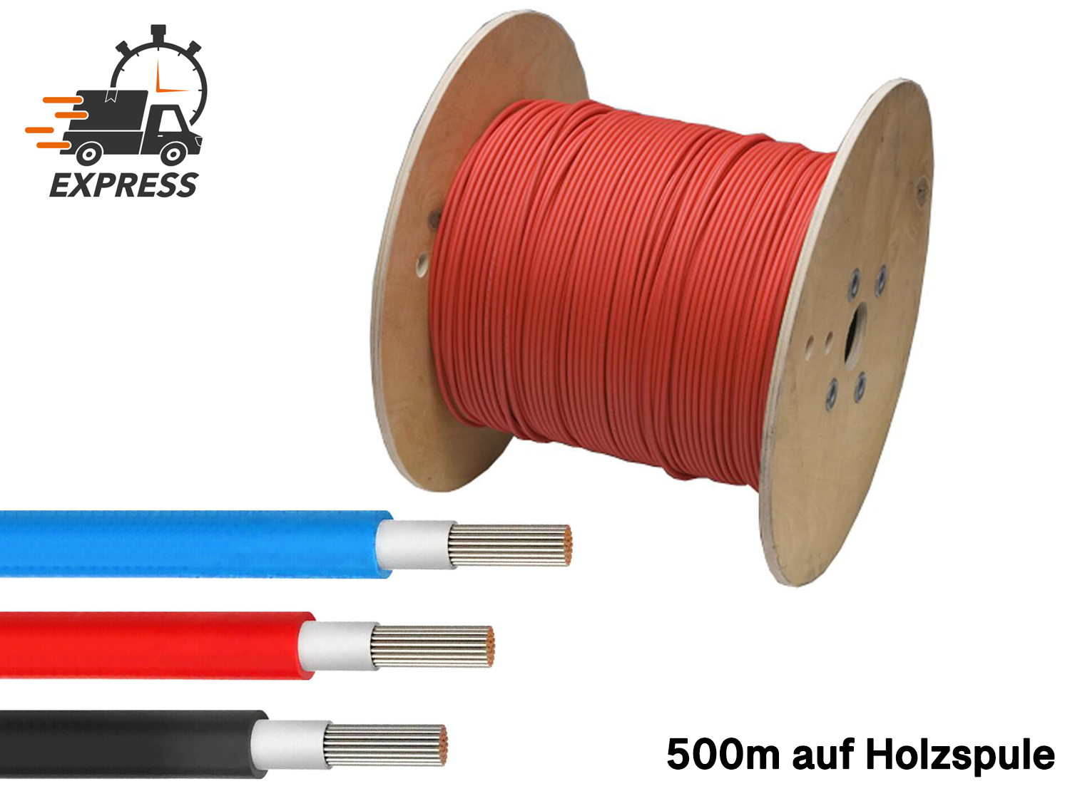 Solarkabel 6mm² Rot - 500m - UV-beständig, flexibel, Photovoltaik Kabel, PV Kabel, Solar Anschlusskabel für Solarpanel, Wechselrichter & Laderegler - langlebig