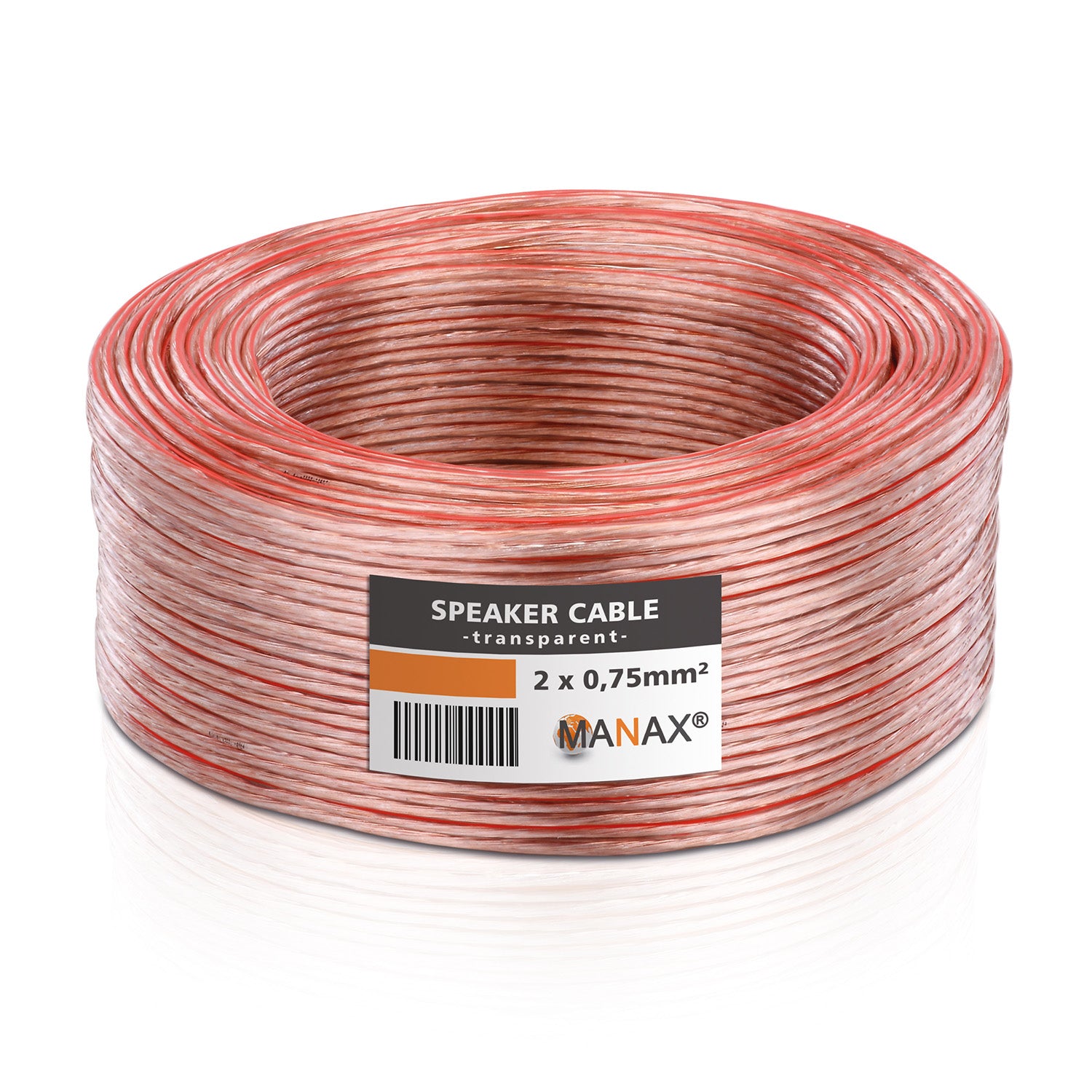 50m 2x0,75mm² Lautsprecherkabel CCA I Boxenkabel isoliert transparent mit Polaritätskennzeichnung I LS-Kabel als Meterware für Stereoanlage etc.