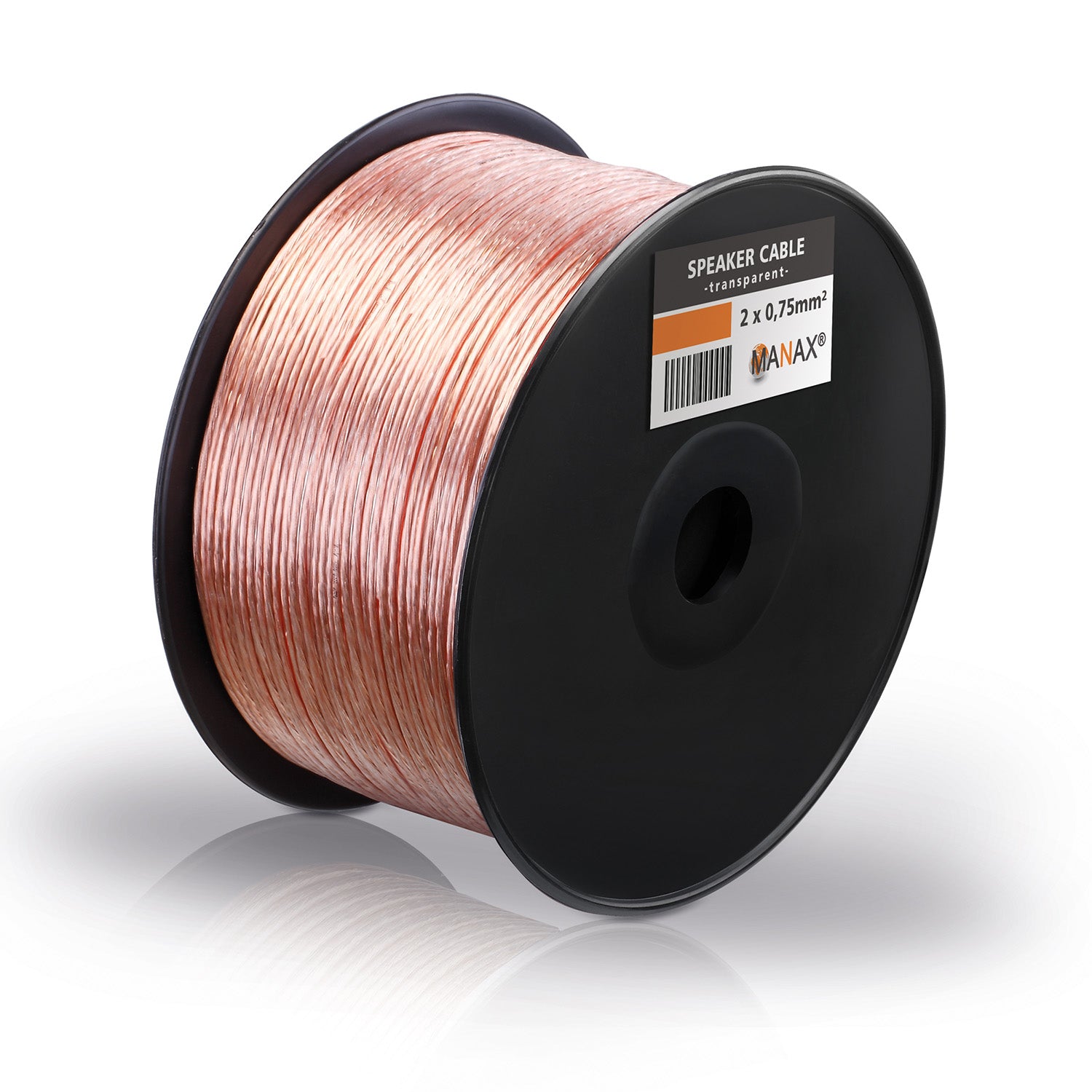 MANAX Lautsprecherkabel Transparent 2x 0,75mm² – 100 Meter Spule | CCA