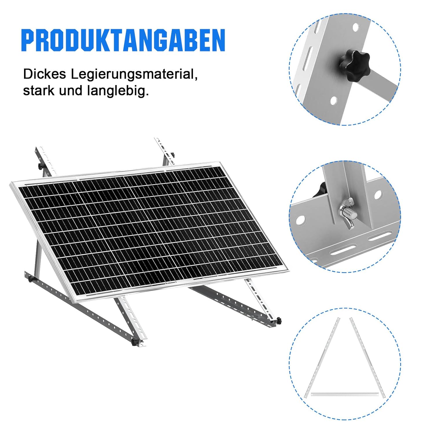 Solarmodul Halterung für 2 Module - 46,5 Zoll Photovoltaik Universal Solarmodul Halterungen 118CM Balkonkraftwerk Halterung, Winkel einstellbar 0-90° für Dachhalterungen Solarmodule
