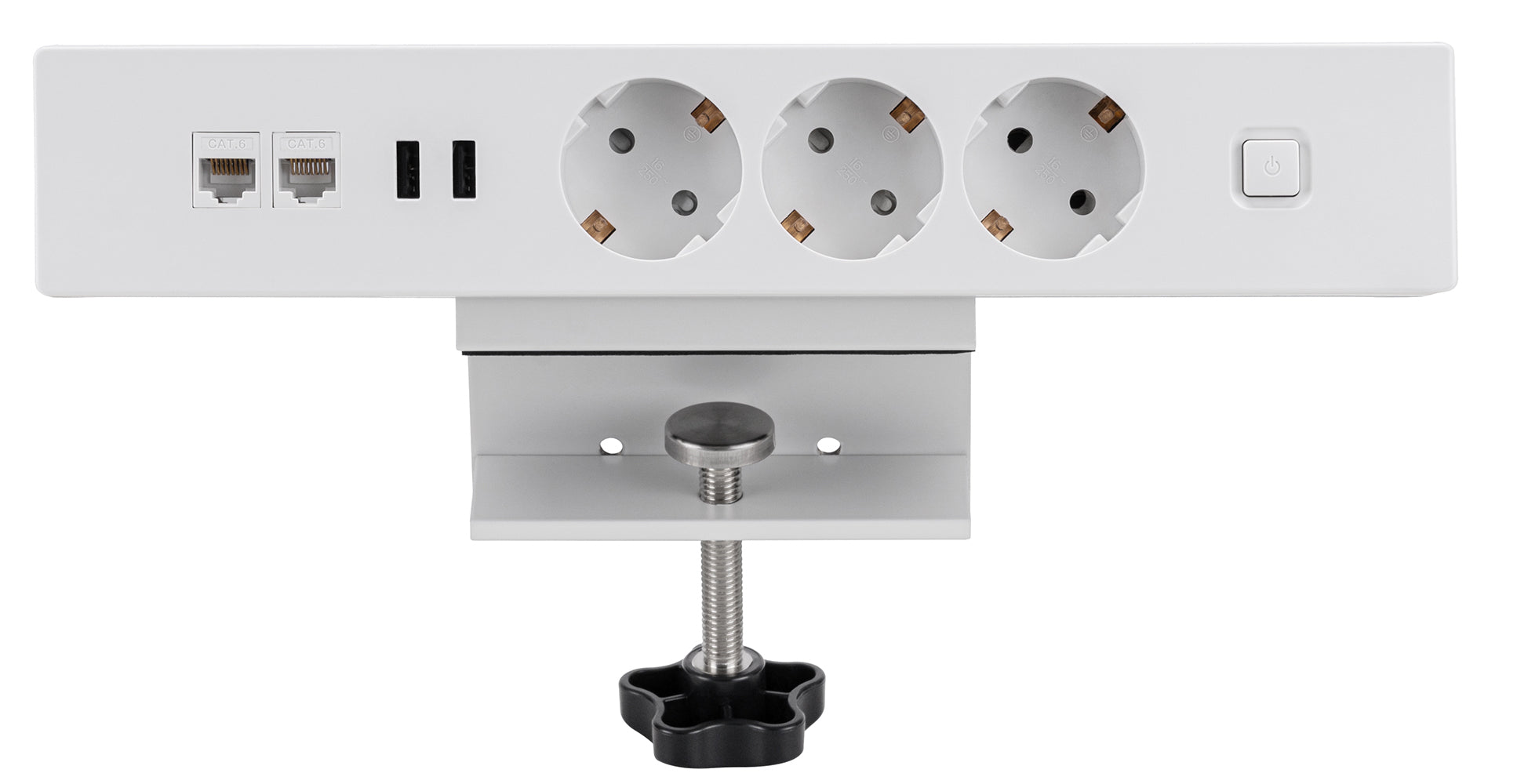 Tischsteckdose NV62L 3-Fach Schutzkontakt mit 2X USB und 2X LAN Anschluss, Mehrfachsteckdose für Zuhause mit Tischbefestigung, Knopf zum EIN- und Ausschalten, Steckdosenleiste mit 1,8m Kabel