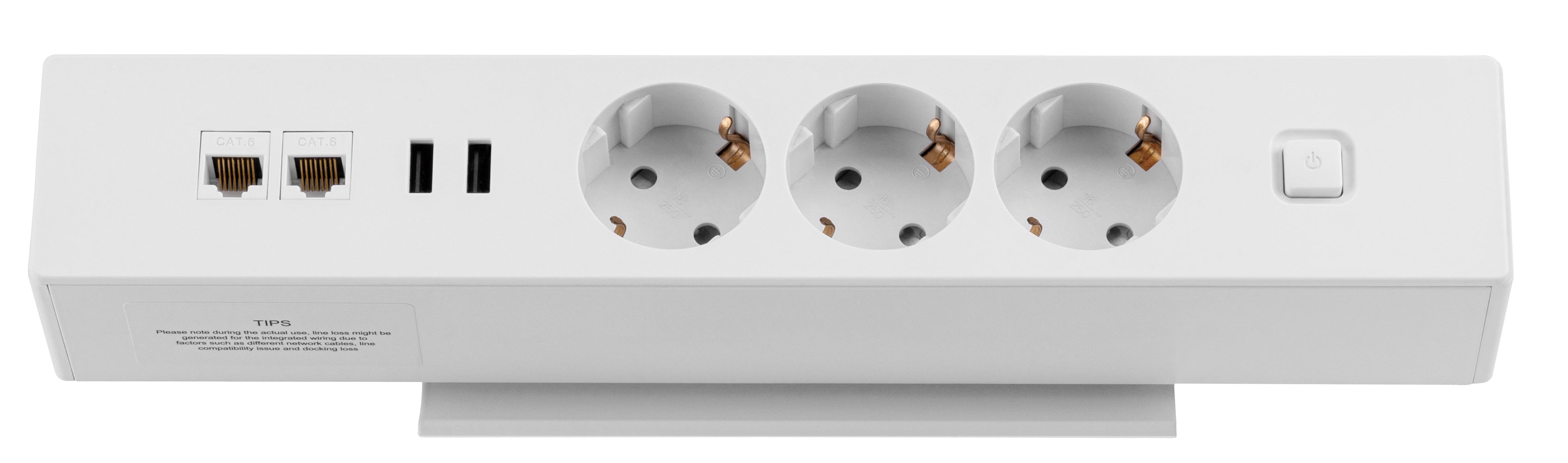 Tischsteckdose NV63L 3-Fach Schutzkontakt mit 2X USB und 2X LAN Anschluss, Mehrfachsteckdose für Zuhause mit Tischbefestigung, Knopf zum EIN- und Ausschalten, Steckdosenleiste mit 1,8m Kabel