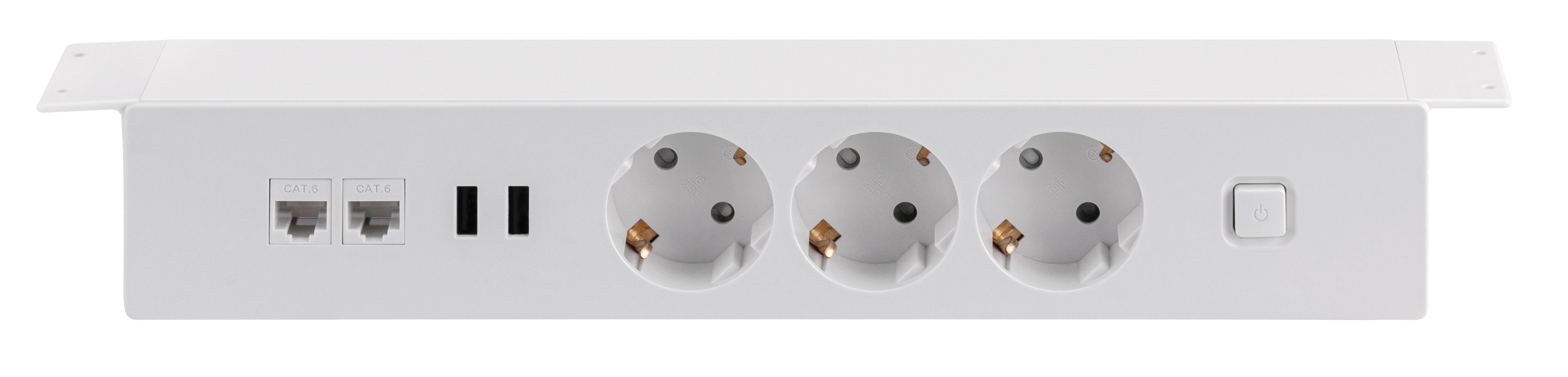 Tischsteckdose NV64L 3-Fach Schutzkontakt mit 2X USB und 2X LAN Anschluss, Mehrfachsteckdose für Zuhause Anschraubbar, Knopf zum EIN- und Ausschalten, Steckdosenleiste mit 1,8m Kabel