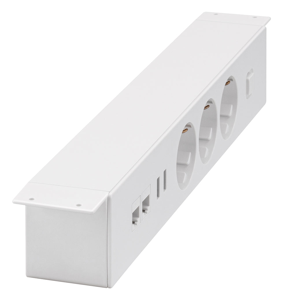 Tischsteckdose NV64L 3-Fach Schutzkontakt mit 2X USB und 2X LAN Anschluss, Mehrfachsteckdose für Zuhause Anschraubbar, Knopf zum EIN- und Ausschalten, Steckdosenleiste mit 1,8m Kabel