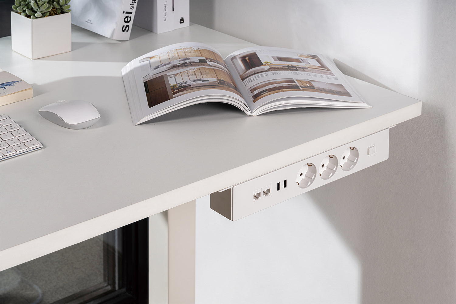 Tischsteckdose NV64L 3-Fach Schutzkontakt mit 2X USB und 2X LAN Anschluss, Mehrfachsteckdose für Zuhause Anschraubbar, Knopf zum EIN- und Ausschalten, Steckdosenleiste mit 1,8m Kabel
