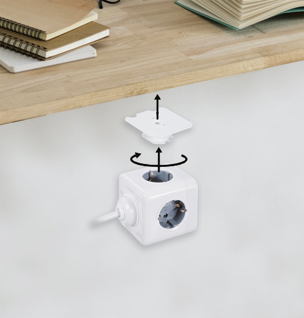 Steckdosenwürfel NV82L 4-Fach mit 2 USB, platzsparende Mehrfachsteckdose mit Halterung zur Montage, Steckdosenleiste mit USB Ladebuchsen, kompakt & vielseitig einsetzbar