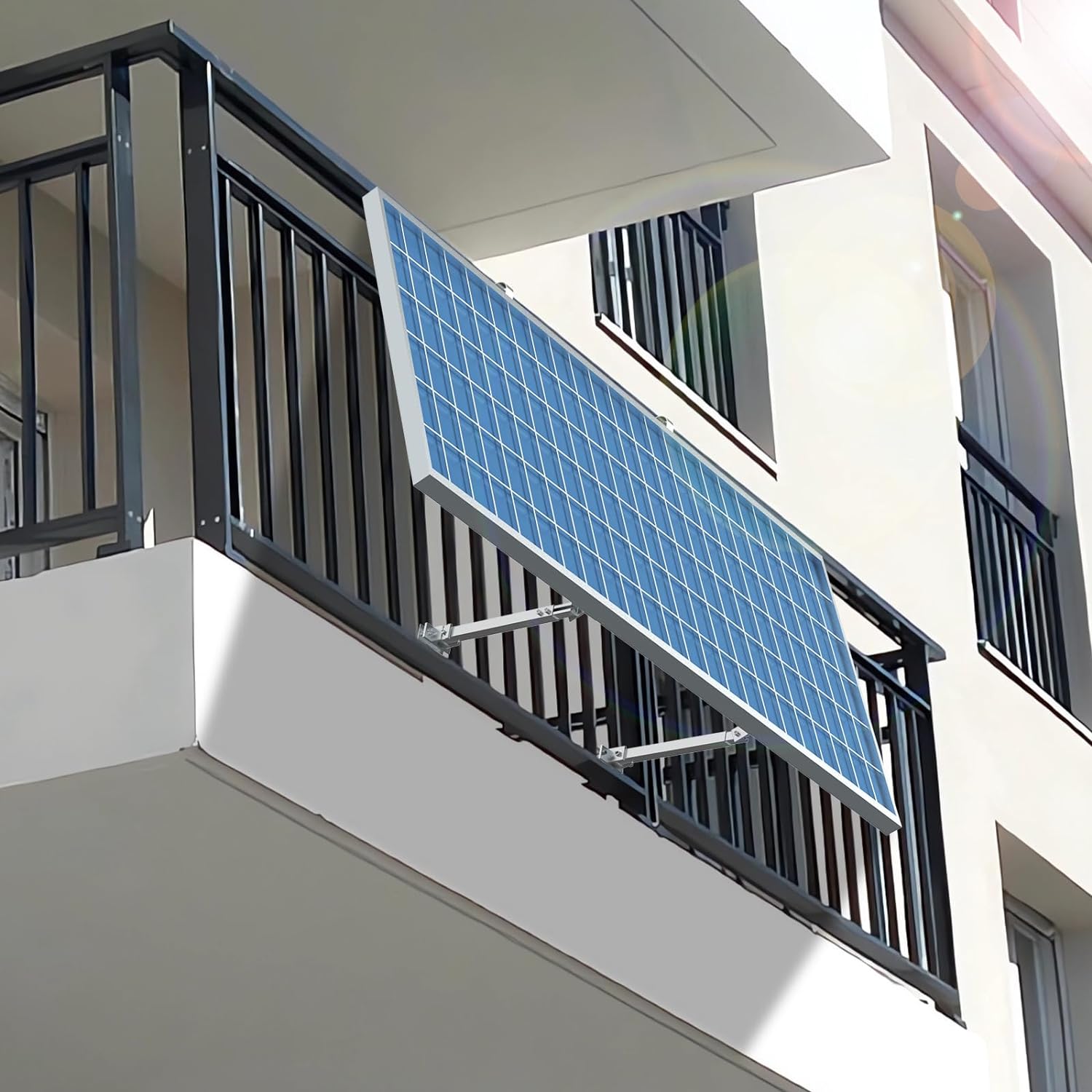 Balkonkraftwerk Halterung mit Haken - 0° 25-40° Verstellbare Befestigung für Solarpanel - Solarmodul Aufständerung für Balkonkraftwerk - PV Solar Modul Alu Halterungen
