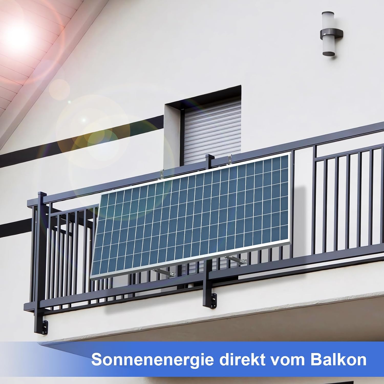 Balkonkraftwerk Halterung mit Haken - 0° 25-40° Verstellbare Befestigung für Solarpanel - Solarmodul Aufständerung für Balkonkraftwerk - PV Solar Modul Alu Halterungen