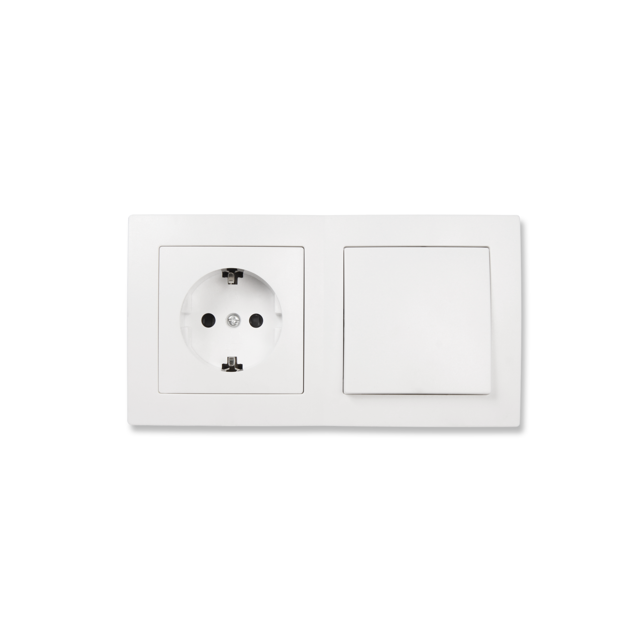 McPower Lichtschalter-Steckdosen Kombination | Flair | 2-fach Set, Schalter und Steckdose mit Rahmen, 250V~/10A, Unterputz, für Wohnräume, Küche, Büro, weiß matt