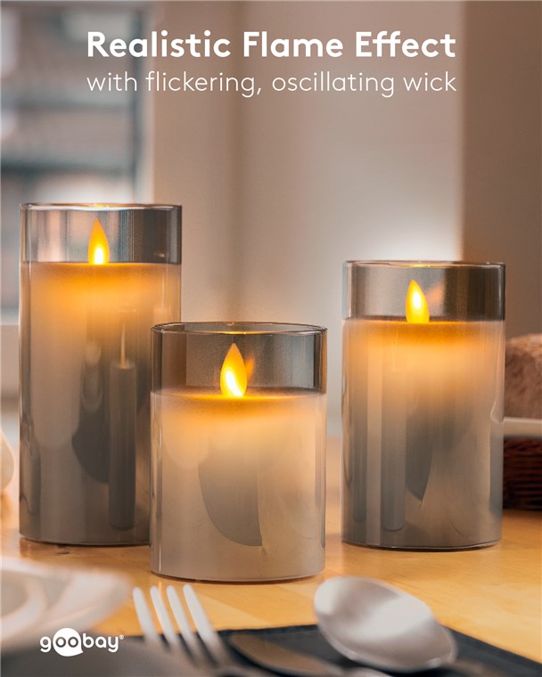 LED Echtwachskerze im Glas / 10cm hoch / Flammenlose Kerzen mit beweglicher Flamme / Batteriebetriebene Kerzen / LED Tisch Deko / LED-Kerzen mit Timer