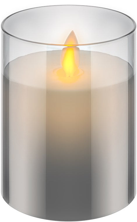 LED Echtwachskerze im Glas / 10cm hoch / Flammenlose Kerzen mit beweglicher Flamme / Batteriebetriebene Kerzen / LED Tisch Deko / LED-Kerzen mit Timer