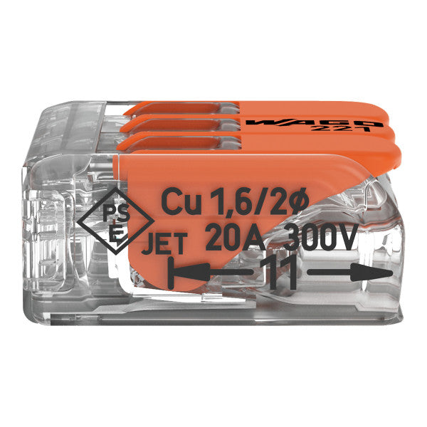 WAGO 221-413 Verbindungsklemme 3polig Compact mit Hebel transparent