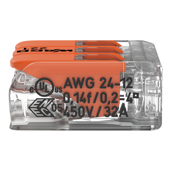 WAGO 221-413 Verbindungsklemme 3polig Compact mit Hebel transparent