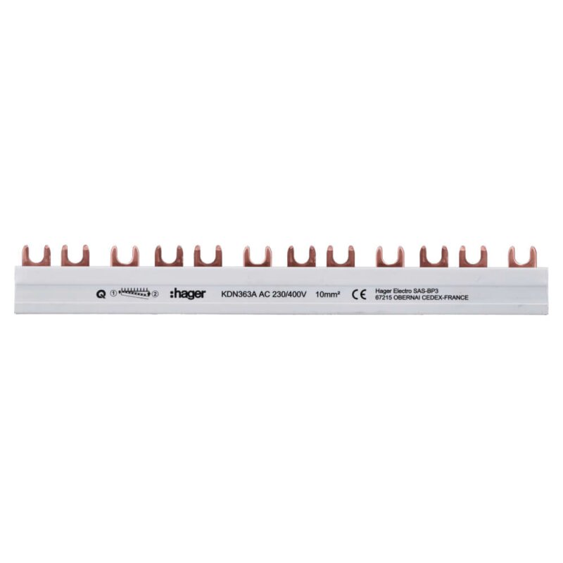 Hager KDN363A Phasenschiene 3 polig mit Gabelanschluss 10mm² 63A 12 Module